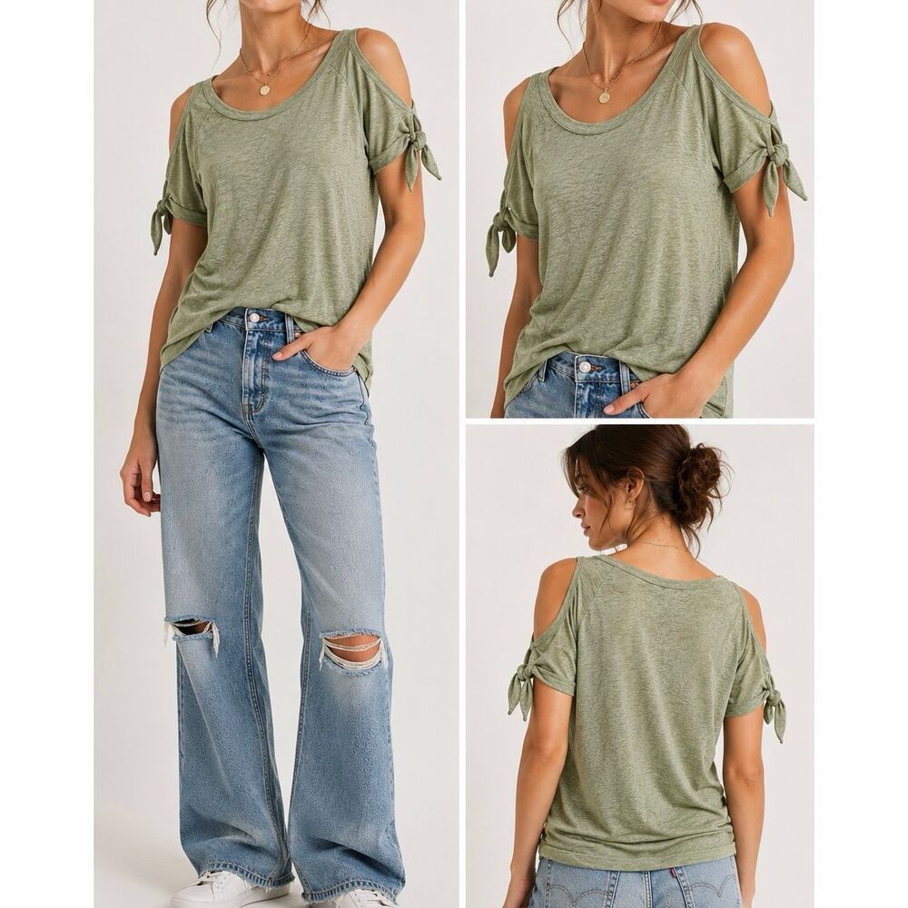 Abercrombie & Fitch Tie Sleeve Tee Small Greenish Casual Soft Girl Top